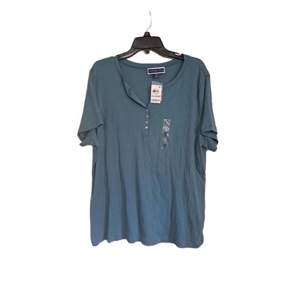 Karen Scott Womens Deep Jade Short Sleeve V Neck Henley Top Size XXL - Picture 2 of 7